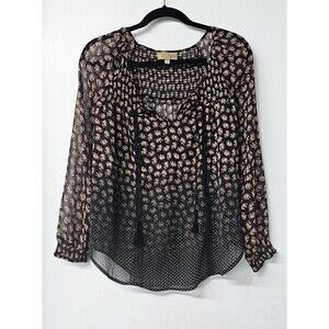 VERA WANG Princess Black Floral Sheer Long Sleeve Women Shirt (S)